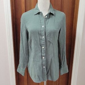 J. Crew Textured Green Button-Down Shirt